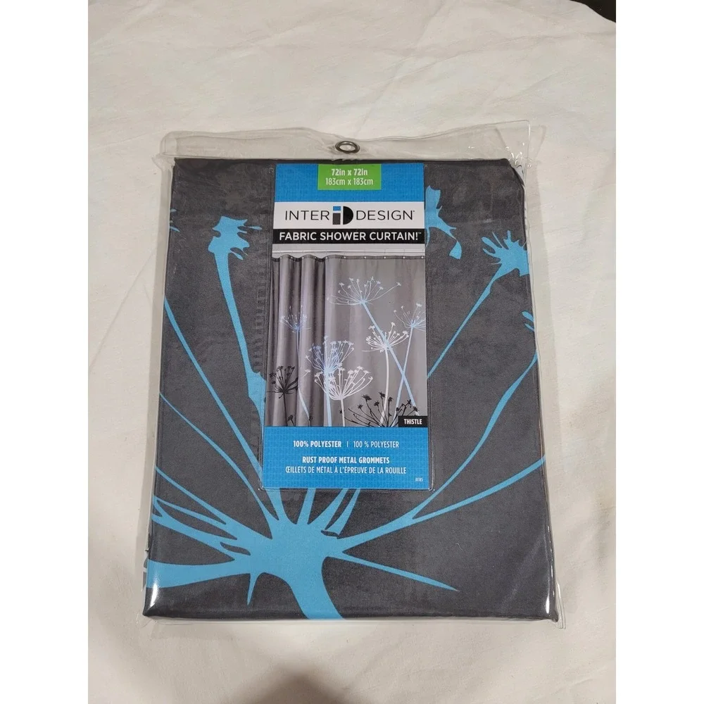 New! InterDesign Thistle Floral Shower Curtain Gray Blue 72